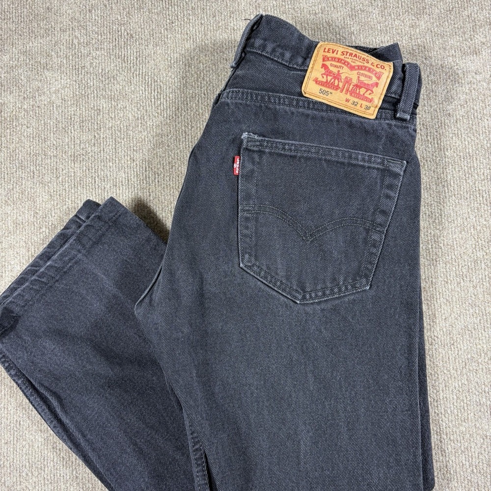 Levi's Strauss Co 505 Men's Jeans Straight Fit Black Denim Jeans 32X30